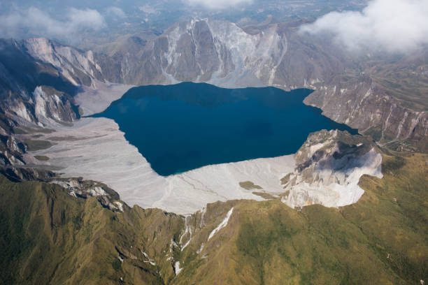The crater of Mt. Pinatubo from the air in the Philippines